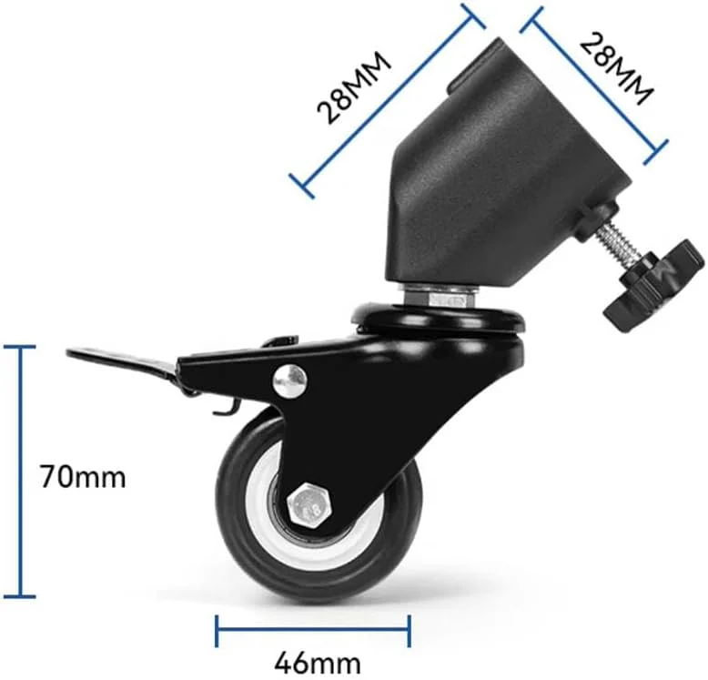 چرخ های C شکل برای سه پایه عکاسی دالی با ترمز، چرخ های پایه نور 2 اینچی مناسب برای قطرهای نصب تا 28 میلی متر، چرخ های چرخان 360 درجه برای استودیوهای عکس