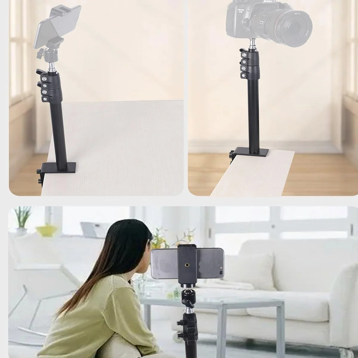 پایه رومیزی نگهدارنده دوربین - پایه نور با قابلیت تنظیم ارتفاع و زاویه چرخش 360 درجه، آلومینیومی سبک وزن برای پخش زنده، کنفرانس ویدیویی | ایده آل برای تولیدکنندگان محتوا، عکاسان