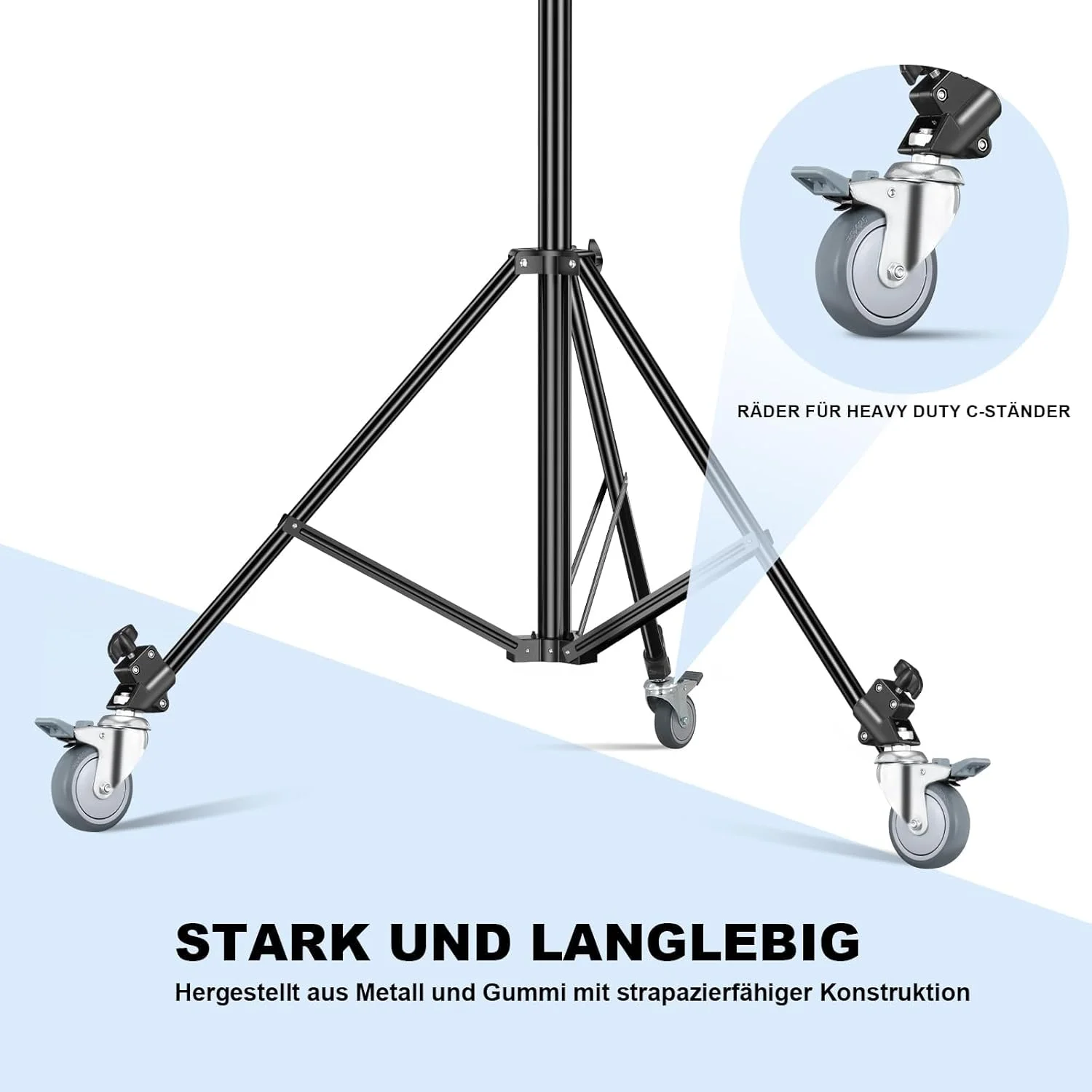 چرخ گردان پایه نور حرفه ای Azonee، چرخ گردان 75 میلی متری با ترمز برای پایه نور عکاسی با قطر 22 میلی متر، آلیاژ آلومینیوم لاستیکی با قابلیت چرخش 360 درجه