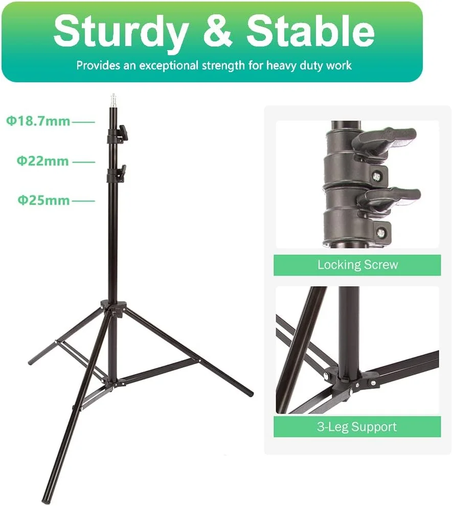پایه نورپردازی عکاسی 200 سانتی متری، سه پایه مسافرتی آلومینیومی، استودیویی سبک وزن قابل تنظیم با پیچ 1/4 اینچی، تحمل وزن 3 کیلوگرم، برای نور حلقه ای، فلاش، سافت باکس، پادکست، چتر، رفلکتور و پس زمینه پایه نورپردازی عکاسی 200 سانتی متری، سه پایه مسافرتی آلومینیومی، استودیویی سبک وزن قابل تنظیم با پیچ 1/4 اینچی، تحمل وزن 3 کیلوگرم، برای نور حلقه ای، فلاش، سافت باکس، پادکست، چتر، رفلکتور و پس زمینه