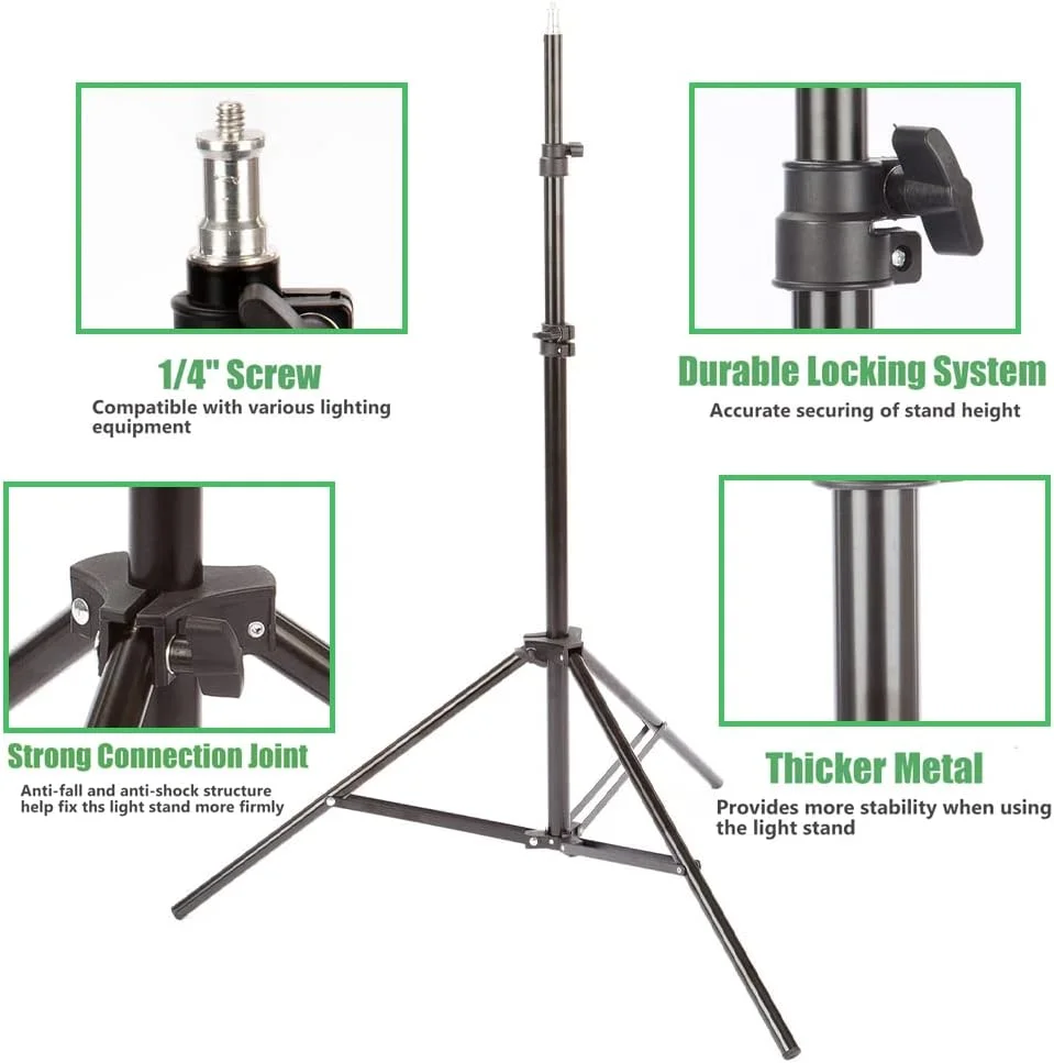پایه نورپردازی عکاسی 200 سانتی متری، سه پایه مسافرتی آلومینیومی، استودیویی سبک وزن قابل تنظیم با پیچ 1/4 اینچی، تحمل وزن 3 کیلوگرم، برای نور حلقه ای، فلاش، سافت باکس، پادکست، چتر، رفلکتور و پس زمینه پایه نورپردازی عکاسی 200 سانتی متری، سه پایه مسافرتی آلومینیومی، استودیویی سبک وزن قابل تنظیم با پیچ 1/4 اینچی، تحمل وزن 3 کیلوگرم، برای نور حلقه ای، فلاش، سافت باکس، پادکست، چتر، رفلکتور و پس زمینه
