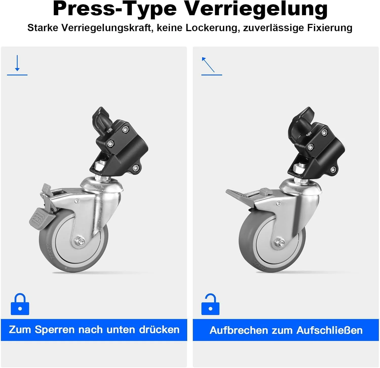چرخ گردان پایه نور حرفه ای Azonee، چرخ گردان 75 میلی متری با ترمز برای پایه نور عکاسی با قطر 22 میلی متر، آلیاژ آلومینیوم لاستیکی با قابلیت چرخش 360 درجه