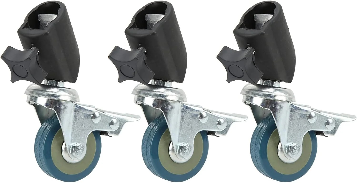 ست چرخ‌های گردان حرفه‌ای برای پایه نور عکاسی، استودیو، فیلمبرداری، 3 عدد چرخ قفل‌دار 22 میلی‌متری با چرخش جهانی و ترمز