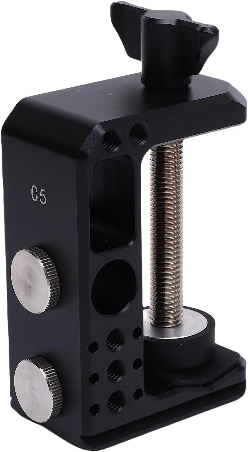 گیره C آلومینیومی ASHATA با رزوه 1/4 اینچ و 3/8 اینچ، با پایه 38 میلی‌متری، گیره متحرک قابل تنظیم برای میز، پایه نور، سه پایه، ریل و پشتیبانی صحنه