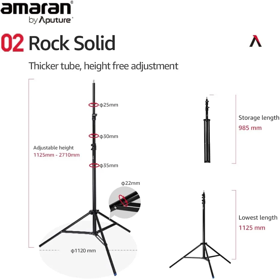 پایه نور آپوچر - سه پایه سبک وزن - طراحی آلومینیومی ضخیم با بالشتک پنوماتیک، 2.8 متر پایه نور آپوچر - سه پایه سبک وزن - طراحی آلومینیومی ضخیم با بالشتک پنوماتیک، 2.8 متر