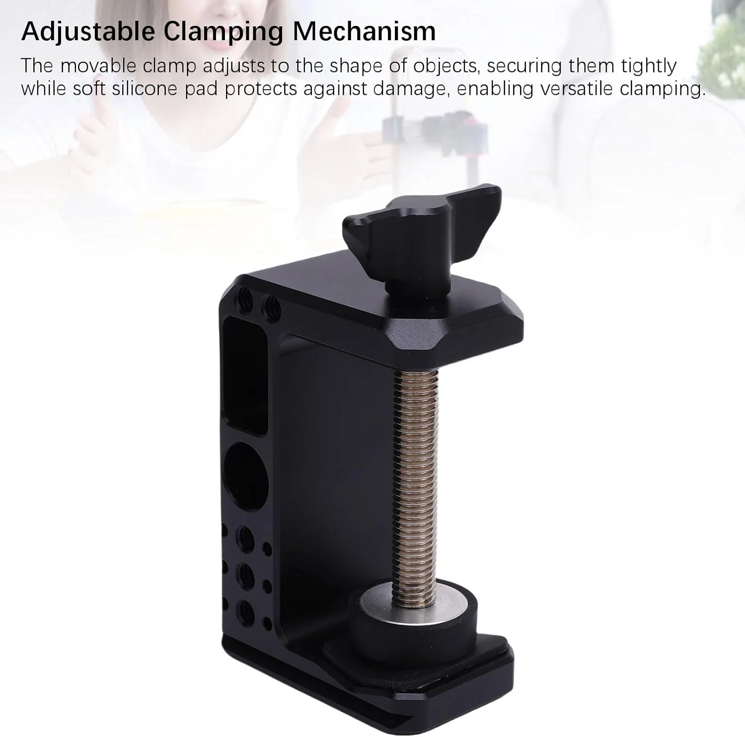 گیره C آلومینیومی ASHATA با رزوه 1/4 اینچ و 3/8 اینچ، با پایه 38 میلی‌متری، گیره متحرک قابل تنظیم برای میز، پایه نور، سه پایه، ریل و پشتیبانی صحنه