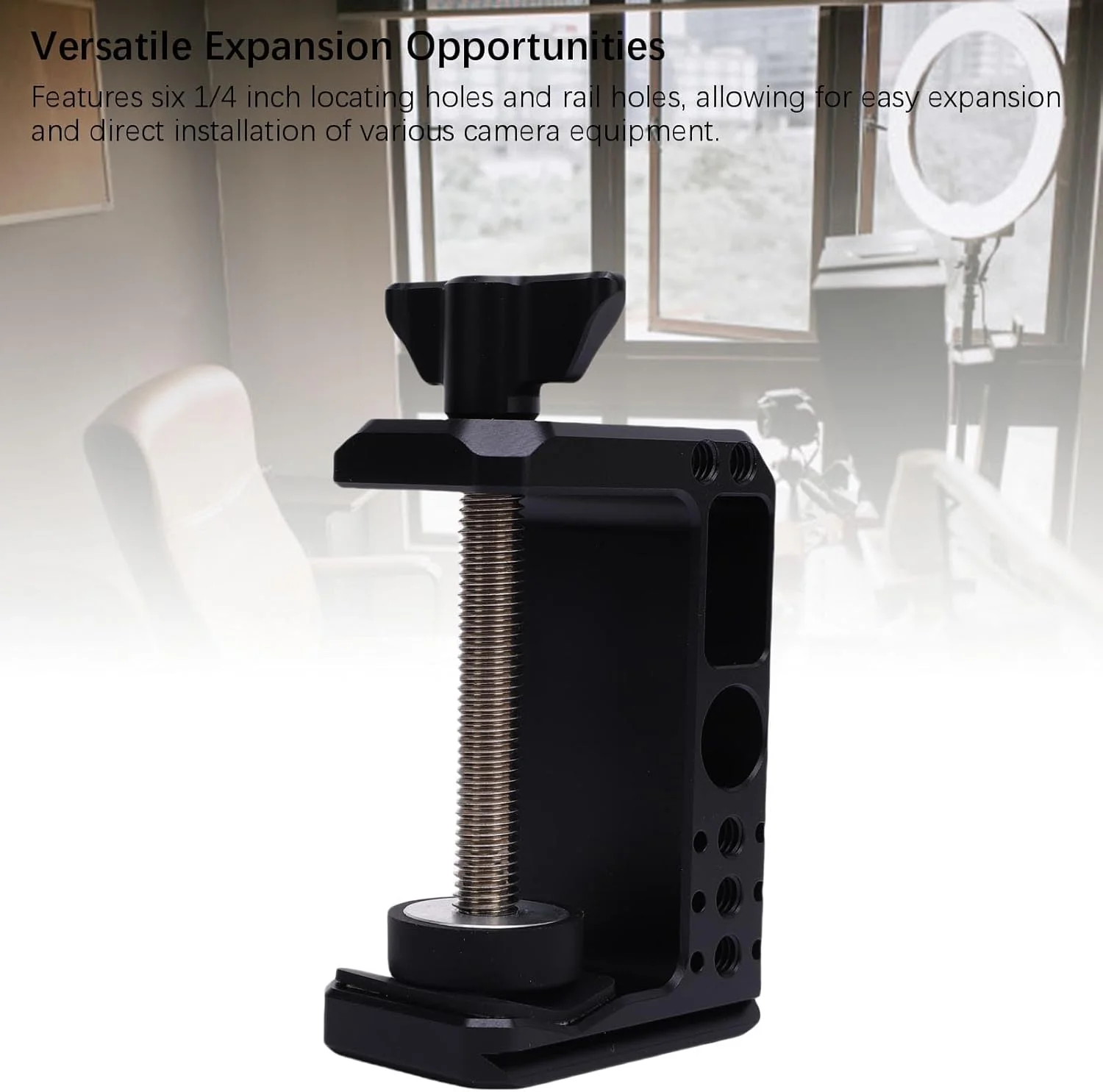 گیره C آلومینیومی ASHATA با رزوه 1/4 اینچ و 3/8 اینچ، با پایه 38 میلی‌متری، گیره متحرک قابل تنظیم برای میز، پایه نور، سه پایه، ریل و پشتیبانی صحنه