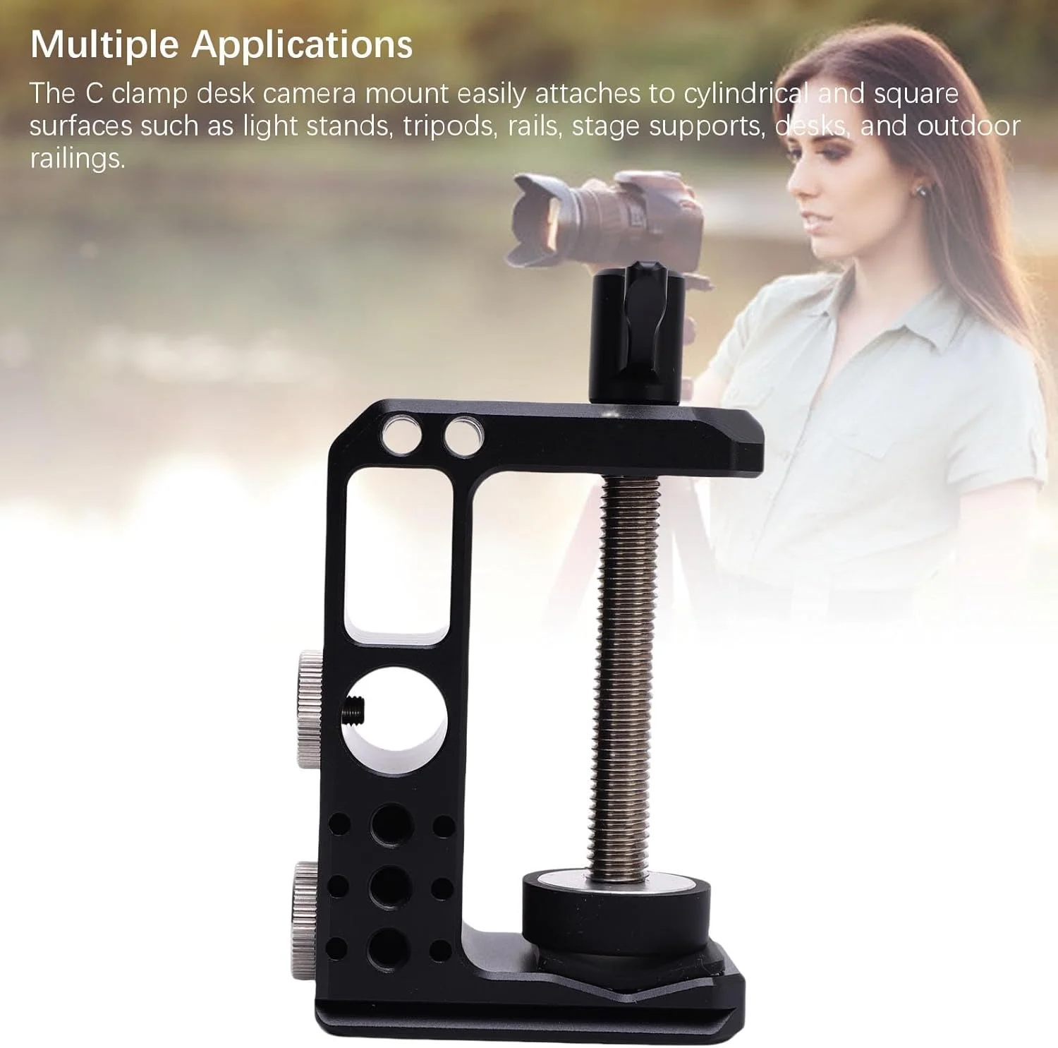 گیره C آلومینیومی ASHATA با رزوه 1/4 اینچ و 3/8 اینچ، با پایه 38 میلی‌متری، گیره متحرک قابل تنظیم برای میز، پایه نور، سه پایه، ریل و پشتیبانی صحنه