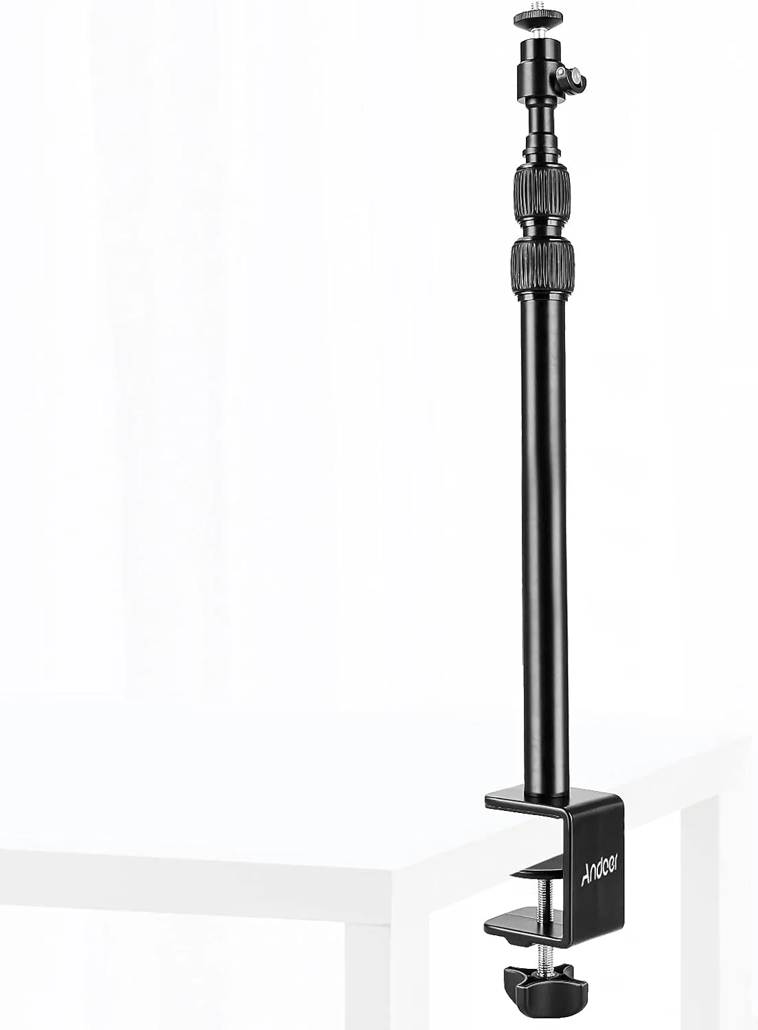 پایه رومیزی گیره ای Andoer، پایه نور آلیاژ آلومینیوم، ارتفاع قابل تنظیم 41-100 سانتی متر، پیچ 1/4 اینچی با سر توپی چرخان 360 درجه برای دوربین DSLR، نور حلقه ای، نور ویدئویی