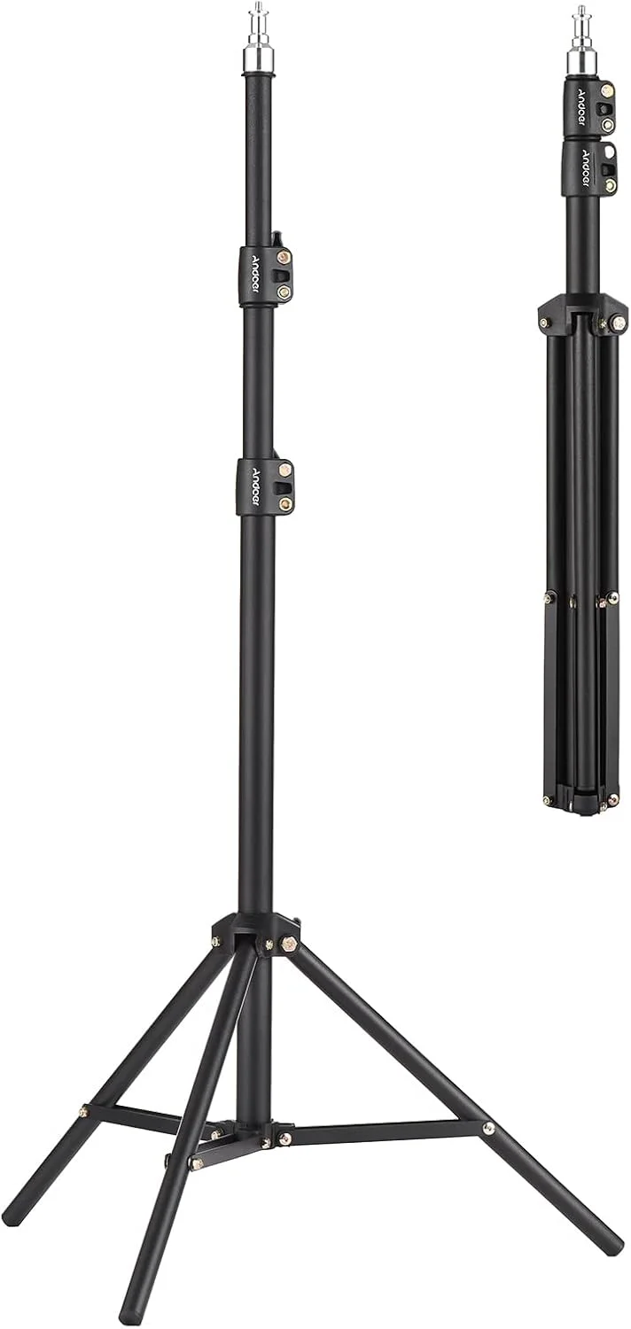 پایه نور پرتابل آندور 210 سانتی متری / 83 اینچی، سه پایه عکاسی فلزی مستحکم و قابل تنظیم با پیچ 1/4 اینچی برای رفلکتور استودیویی، سافت باکس، چراغ حلقه ای ال ای دی و ویدئو