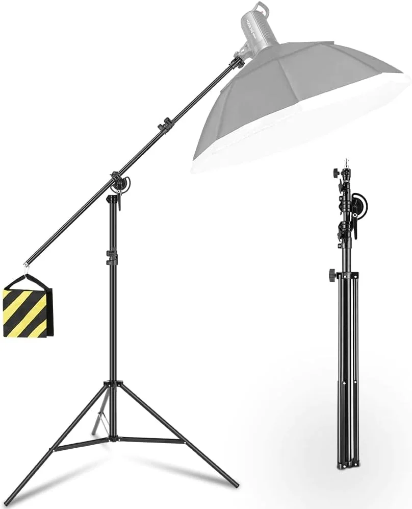 پایه نور سقفی بوم دار قابل تنظیم و چرخان آمبیتفول 375 سانتی متری به همراه کیسه شن و پیچ 1/4 3/4 مناسب برای نور LED استودیویی عکاسی و فیلمبرداری | آلومینیوم | وزن 4 کیلوگرم | حداکثر وزن قابل تحمل: 5 کیلوگرم