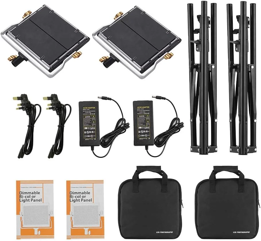 دو عدد نور ویدئویی LED اندور و کیت نورپردازی پایه 2 متری، پنل نور LED دیمرپذیر 660 لامپ، دو رنگ 3200-5600K CRI 85+ با براکت U و بارندور برای عکاسی استودیویی و فیلمبرداری دو عدد نور ویدئویی LED اندور و کیت نورپردازی پایه 2 متری، پنل نور LED دیمرپذیر 660 لامپ، دو رنگ 3200-5600K CRI 85+ با براکت U و بارندور برای عکاسی استودیویی و فیلمبرداری