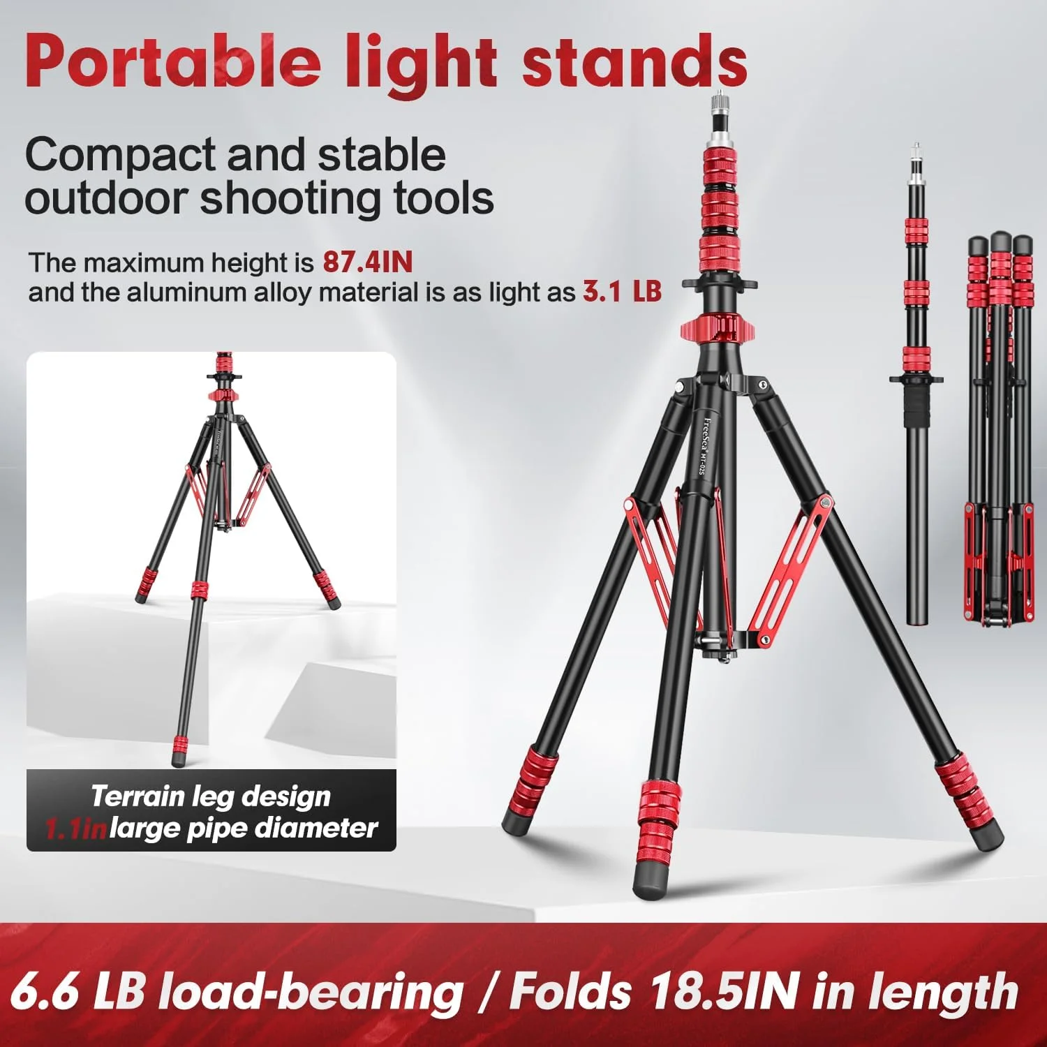 پایه نور FreeSea با کیف حمل، سه پایه عکاسی آلومینیومی 2.22 متری برای رفلکتورها، سافت باکس ها، فلاش، نورهای استروب، چترها، سه پایه نور سبک و جمع و جور پایه نور FreeSea با کیف حمل، سه پایه عکاسی آلومینیومی 2.22 متری برای رفلکتورها، سافت باکس ها، فلاش، نورهای استروب، چترها، سه پایه نور سبک و جمع و جور