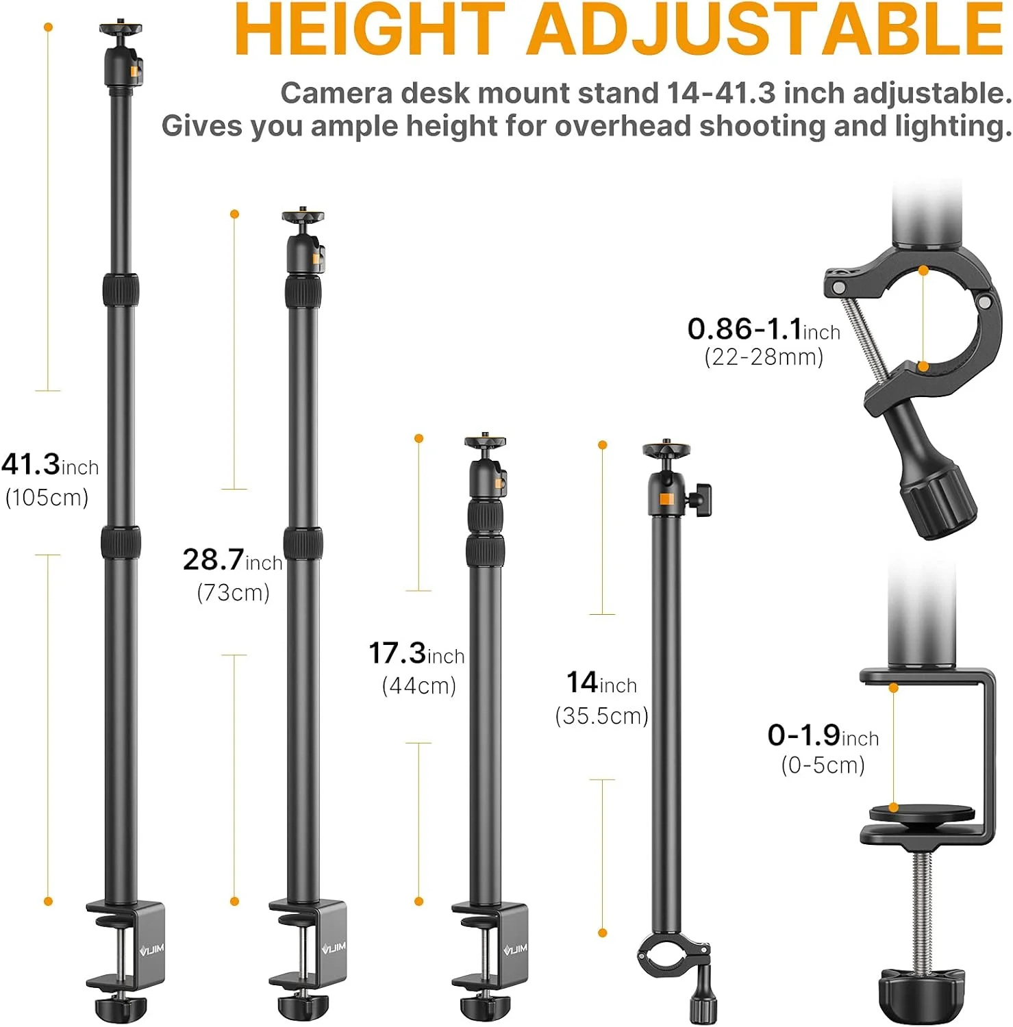 پایه رومیزی نور AECAM - LS01، پایه رومیزی قابل تنظیم 96 سانتی‌متری با سر توپی جداشدنی و پیچ 1/4 اینچی برای نور حلقوی LED (یک عدد LS01)