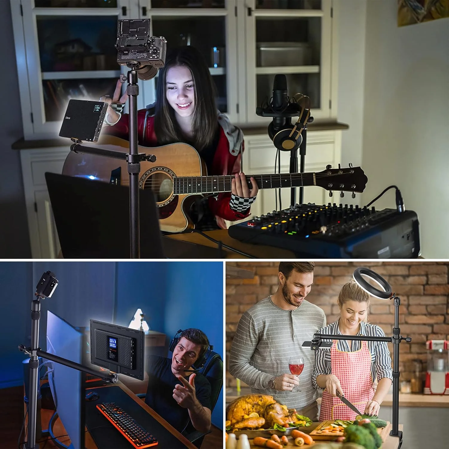 پایه رومیزی نور AECAM - LS01، پایه رومیزی قابل تنظیم 96 سانتی‌متری با سر توپی جداشدنی و پیچ 1/4 اینچی برای نور حلقوی LED (یک عدد LS01)