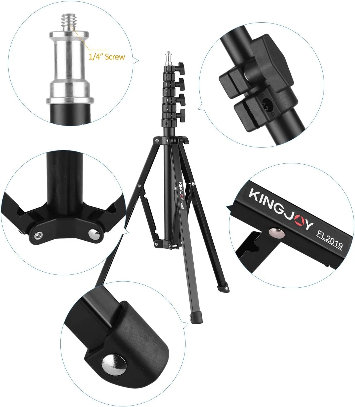 پایه نور فلزی قابل تنظیم FL2009 با ظرفیت بارگیری 10 کیلوگرم، پیچ 1/4 اینچی، حداکثر ارتفاع 182 سانتی متر، مناسب برای رفلکتور استودیویی، سافت باکس، چراغ ویدئویی LED، چتر