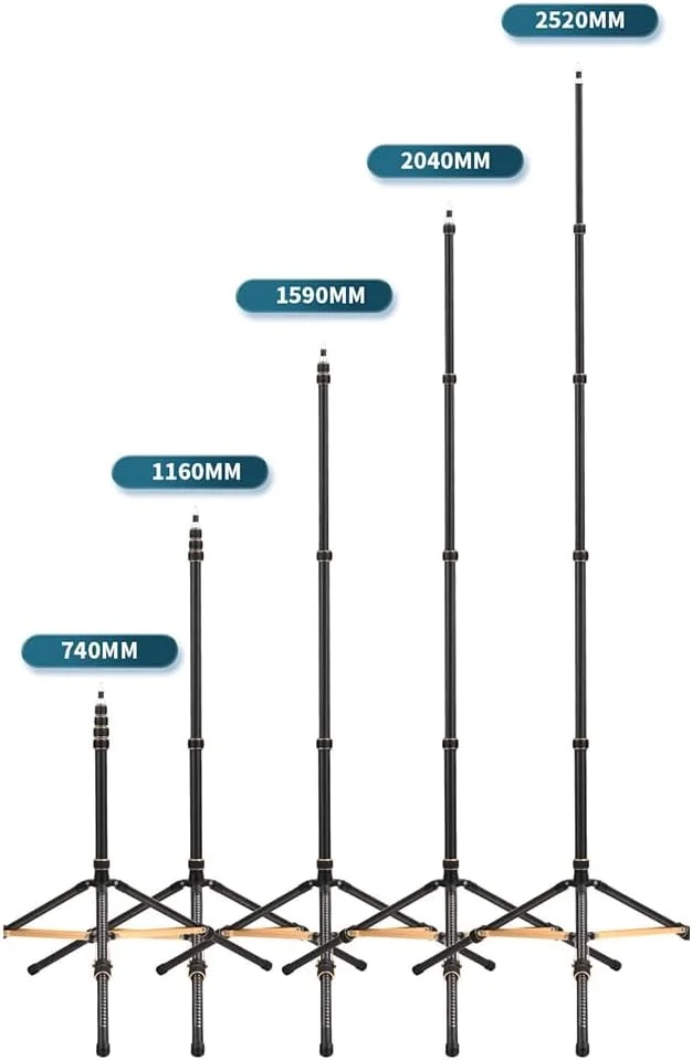 پایه سه پایه قابل تنظیم نور ویدئو فیبر کربنی 4 قسمتی با ظرفیت بار 6 کیلوگرم با ستون مرکزی جداشدنی پیچ 1/4 اینچ 3/8 اینچ برای فلاش LED