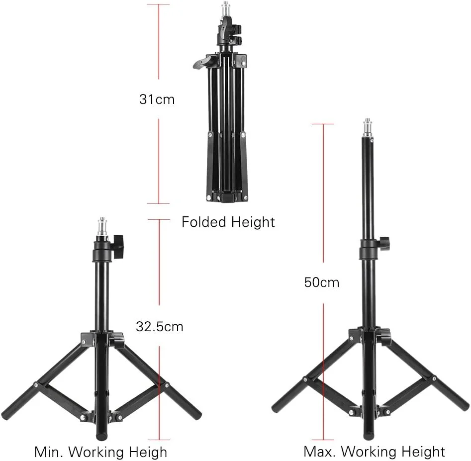 پایه نور 50 سانتی متری / 20 اینچی استودیوی عکس آلیاژ آلومینیوم مینی رومیزی - سر پیچ 1/4