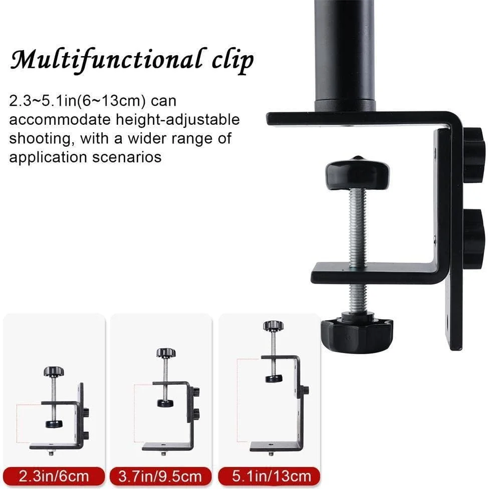 پایه رومیزی دوربین، پایه گیره C رومیزی قابل تنظیم 46 تا 68 سانتی‌متری با سر توپی 1/4 اینچی، پایه نور آلیاژ آلومینیوم برای دوربین DSLR / رینگ لایت / ویدئو لایت