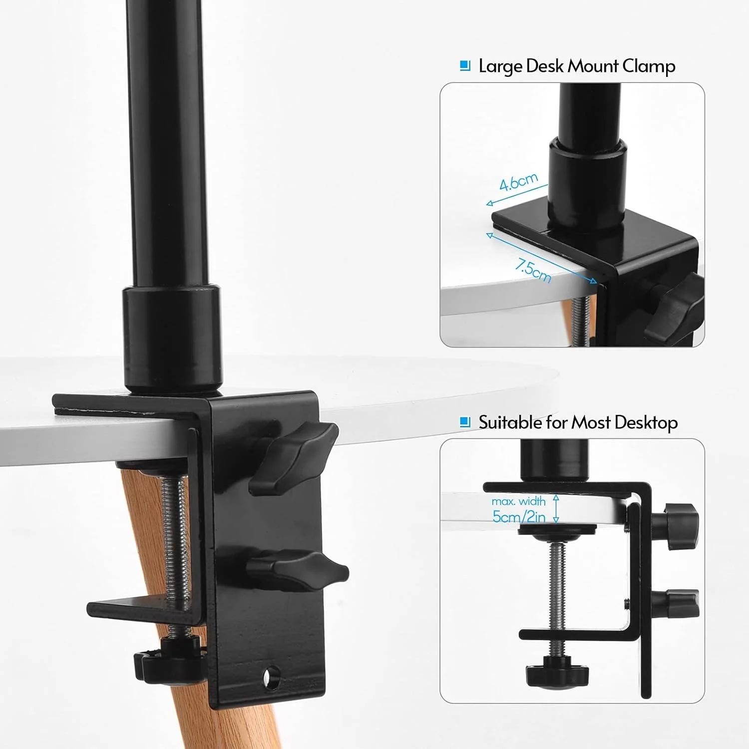 پایه نگهدارنده نور رومیزی گیره ای C شکل 2 عددی، پایه فلزی رومیزی با پیچ 1/4 اینچی، پایه براکت رومیزی قابل تنظیم 36 تا 60 سانتی متری برای دوربین DSLR، رینگ لایت، مانیتور ویدئویی، میکروفون