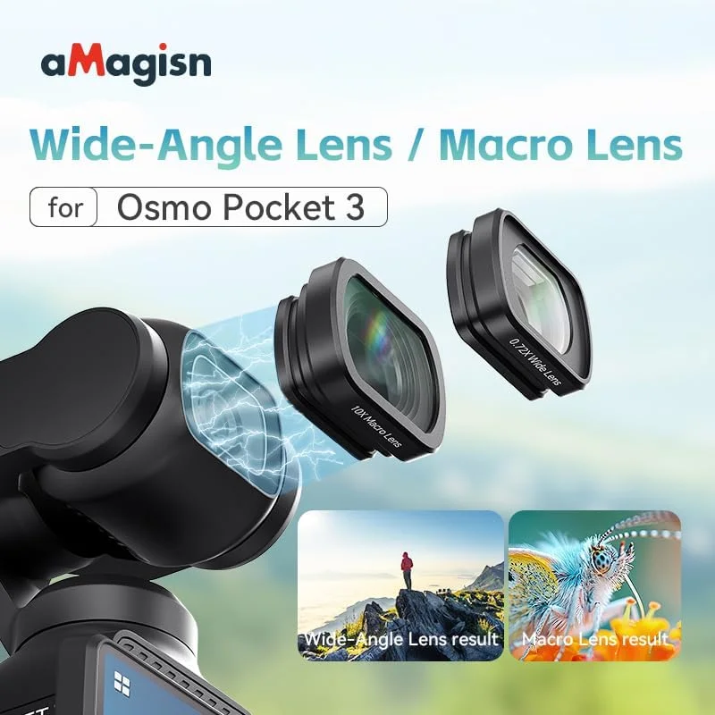 لنز اتصال مغناطیسی سازگار با DJI OSMO Pocket 3 لنز زاویه باز/لنز ماکرو لوازم جانبی ترکیبی سازنده اتصال مغناطیسی شیشه نوری چند لایه (لنز ماکرو) لنز اتصال مغناطیسی سازگار با DJI OSMO Pocket 3 لنز زاویه باز/لنز ماکرو لوازم جانبی ترکیبی سازنده اتصال مغناطیسی شیشه نوری چند لایه (لنز ماکرو)