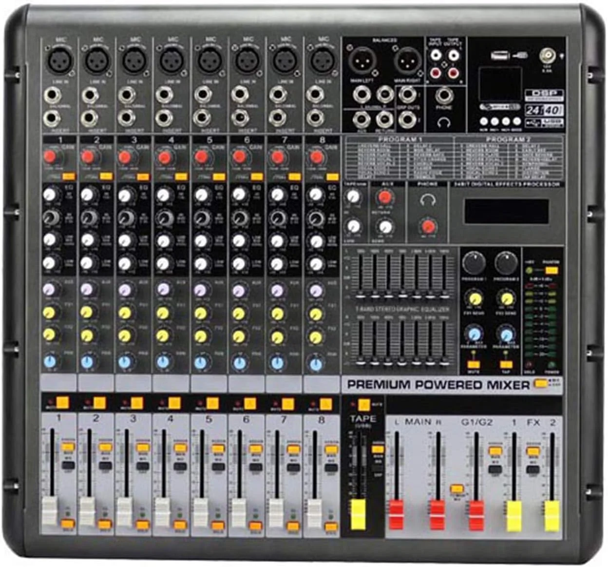 میکسر استودیویی AGAATI، میکسر DJ هشت کاناله با افکت های DSP 24 بیتی و فانتوم پاور 48 ولت برای ضبط استودیویی، پخش زنده، DJ و کارائوکه