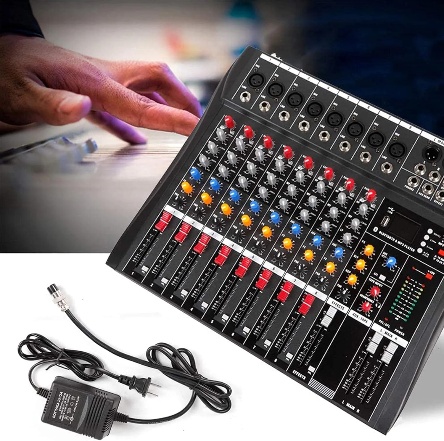 میکسر صدا حرفه ای ADORZ ABS با افکت ریورب DSP، تقویت کننده صوتی استودیویی زنده، ایده آل برای استیج، اجراهای زنده و کارائوکه (8 کانال)