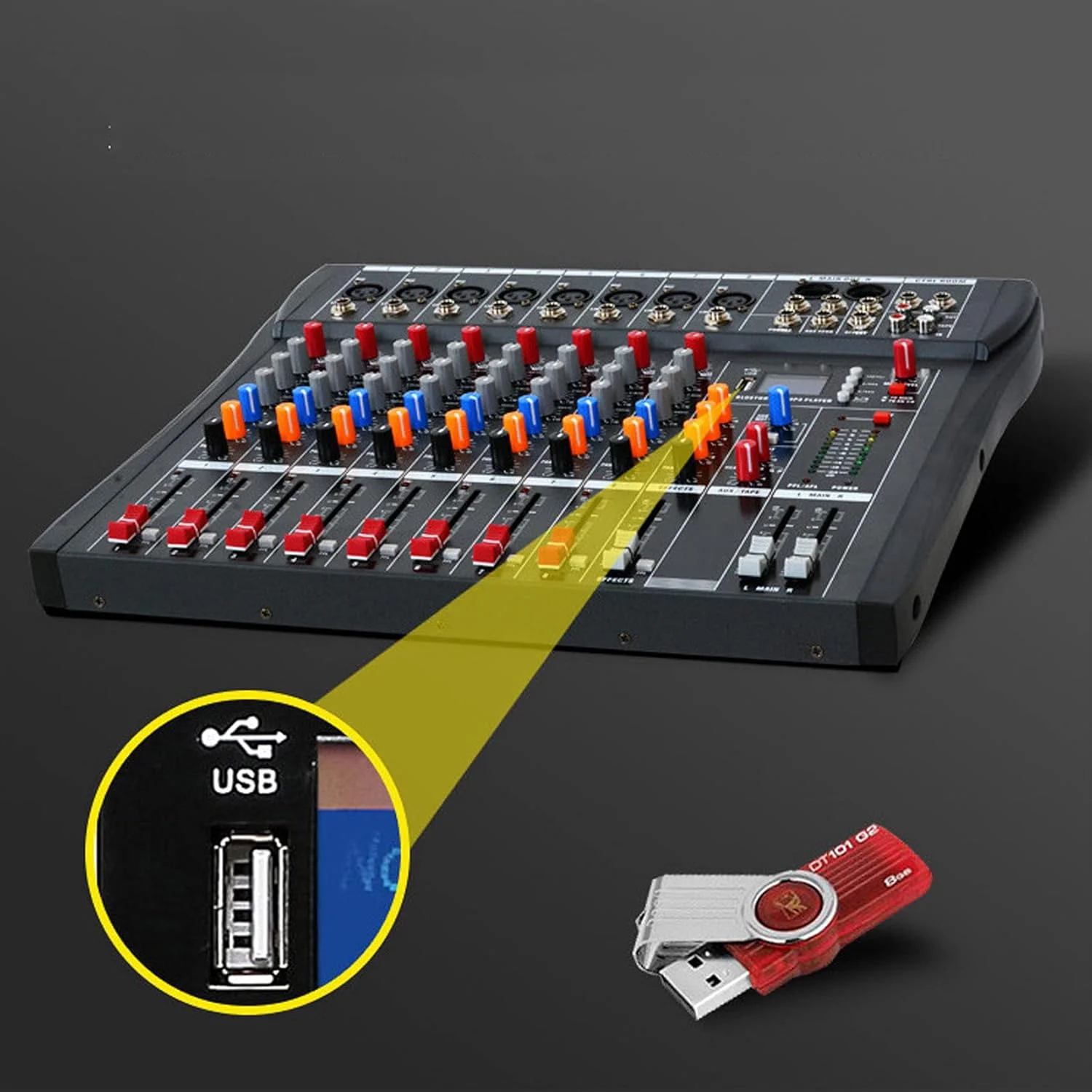 میکسر صدا حرفه ای ADORZ ABS با افکت ریورب DSP، تقویت کننده صوتی استودیویی زنده، ایده آل برای استیج، اجراهای زنده و کارائوکه (8 کانال)