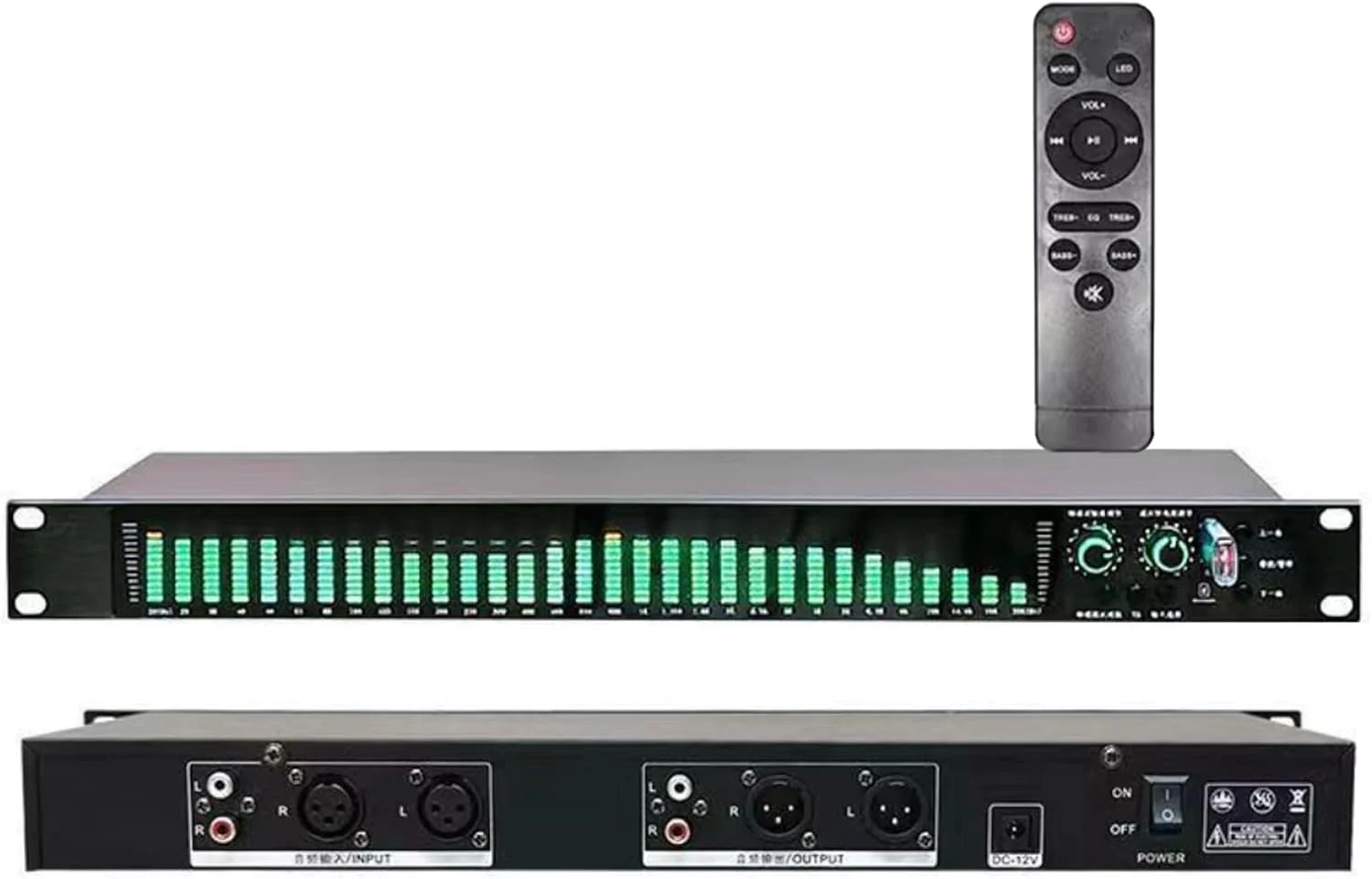 اکولایزر گرافیکی استریو 31 باندی، اکولایزر تنظیم دیجیتال خانگی با نمایشگر طیف LED - 21 جلوه از پیش تنظیم شده، کاهش نویز خودکار، با تنظیمات Low/Mid/Treble، برای استودیوی ضبط