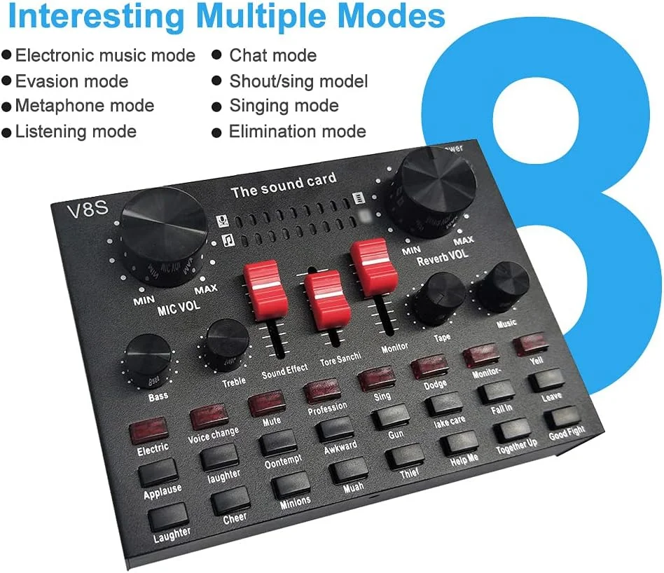 آداپتور صدا V8S برای پخش زنده، میکروفون یقه ای تلفن، چند منظوره، کیفیت صدای بالا، سازگاری هوشمند