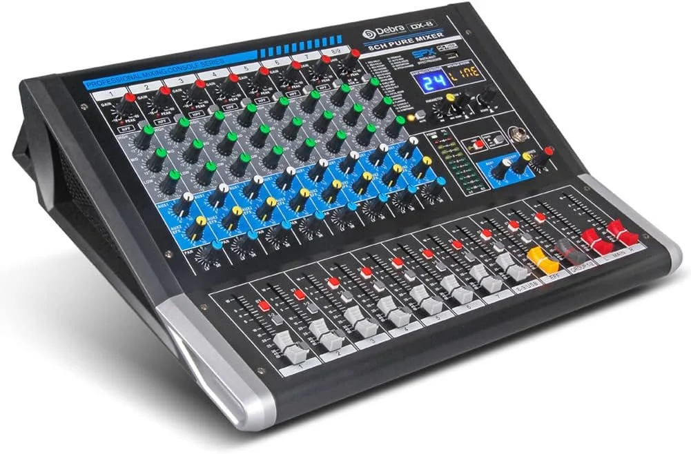 میکسر DJ هشت کاناله، میکسر صوتی حرفه ای DJ با 24 افکت DSP، USB، بلوتوث، قدرت 48 ولت برای مهمانی، استودیو ضبط و بازی، گسترش دهنده اثر فضایی صدا