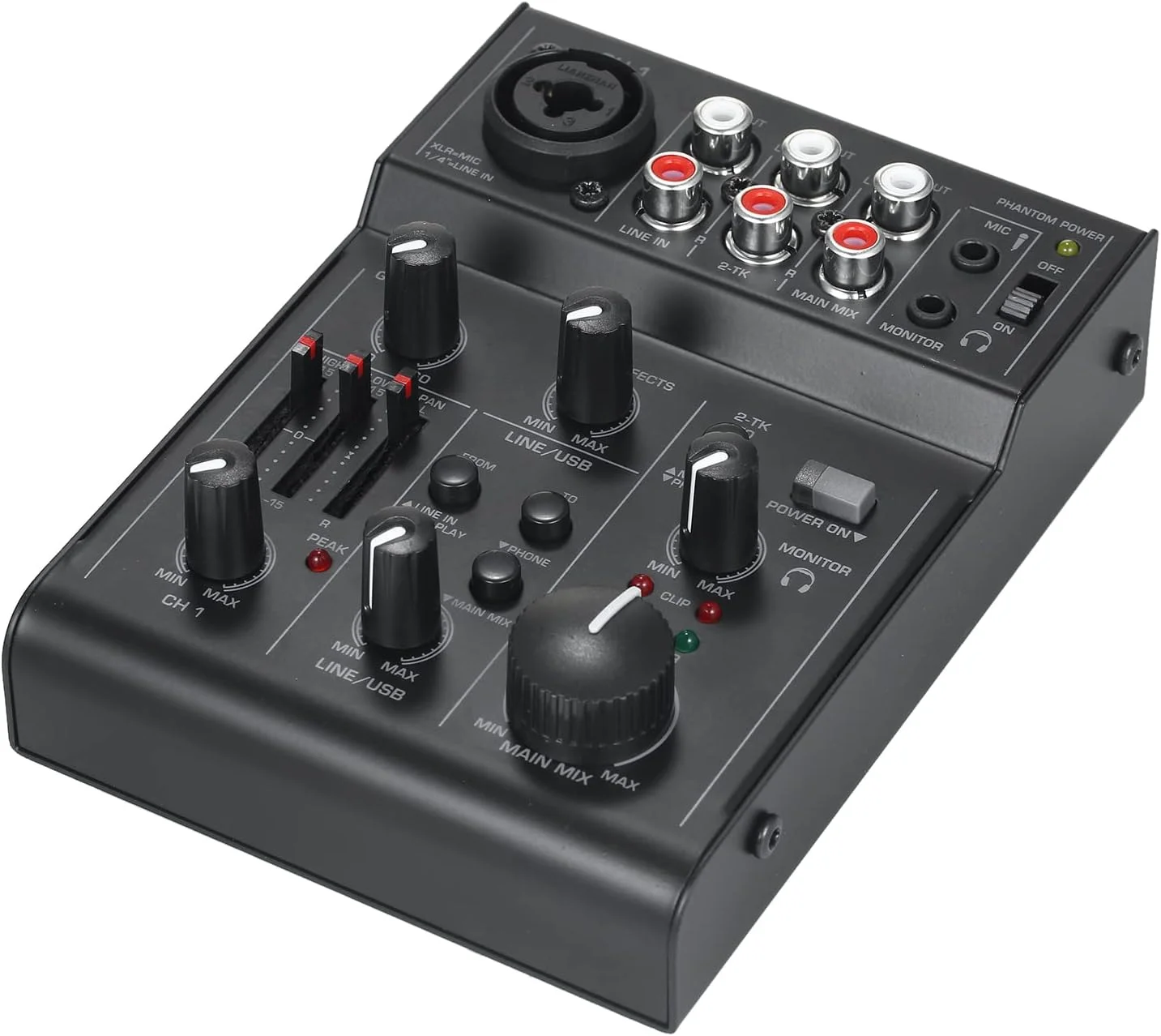 میکسر صدای جمع و جور 5 کاناله با رابط صوتی USB، اکولایزر 2 باندی و افکت اکو داخلی برای پخش زنده و دی جی