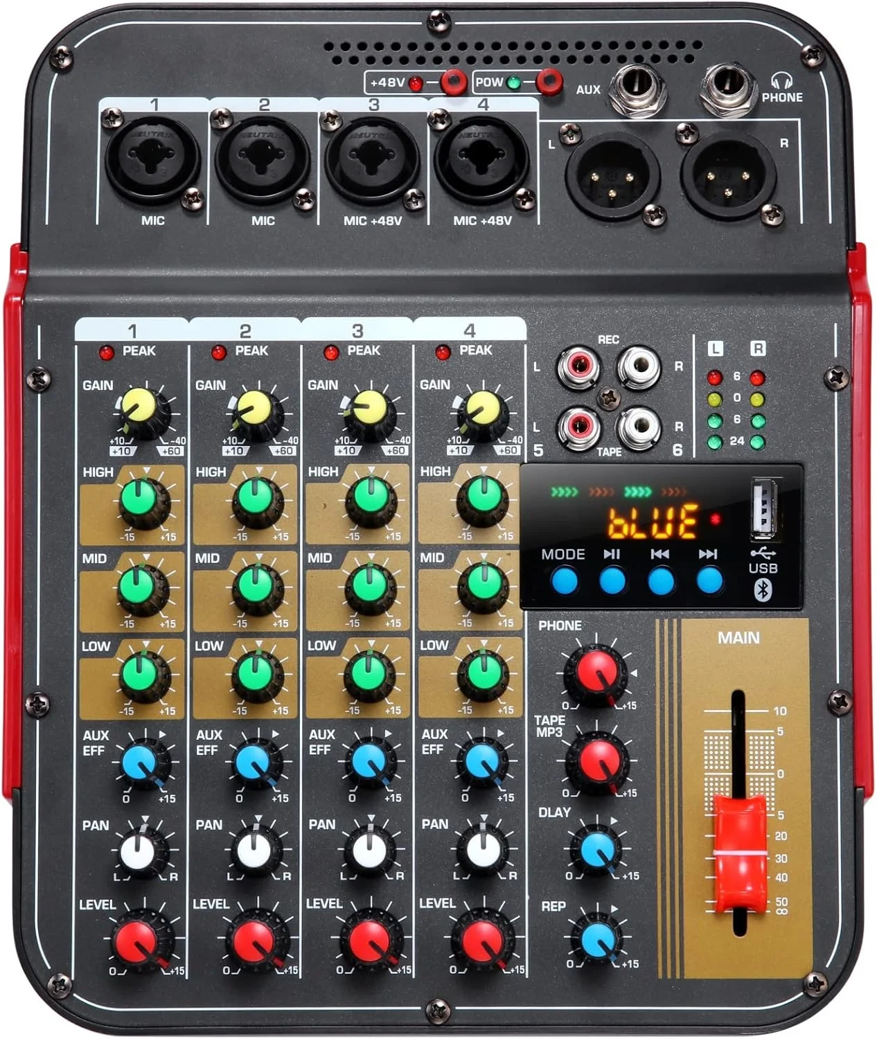 میکسر 4 کانال با افکت Aux، خروجی XLR و فانتوم پاور 48 ولت برای استودیوهای حرفه ای و علاقه مندان به موسیقی