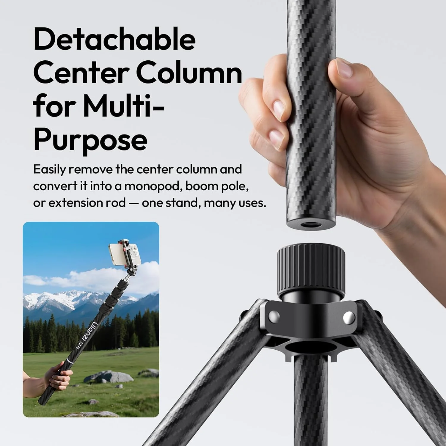 پایه نور کربنی ULANZI T230 با ارتفاع 230 سانتی متر، پایه چراغ فیبر کربنی حرفه ای و برگشت پذیر به همراه کیف حمل، حداکثر تحمل وزن 5 کیلوگرم، محور مرکزی قابل جابجایی، سه پایه فلزی قابل حمل و جمع و جور برای نور استودیویی پایه نور کربنی ULANZI T230 با ارتفاع 230 سانتی متر، پایه چراغ فیبر کربنی حرفه ای و برگشت پذیر به همراه کیف حمل، حداکثر تحمل وزن 5 کیلوگرم، محور مرکزی قابل جابجایی، سه پایه فلزی قابل حمل و جمع و جور برای نور استودیویی