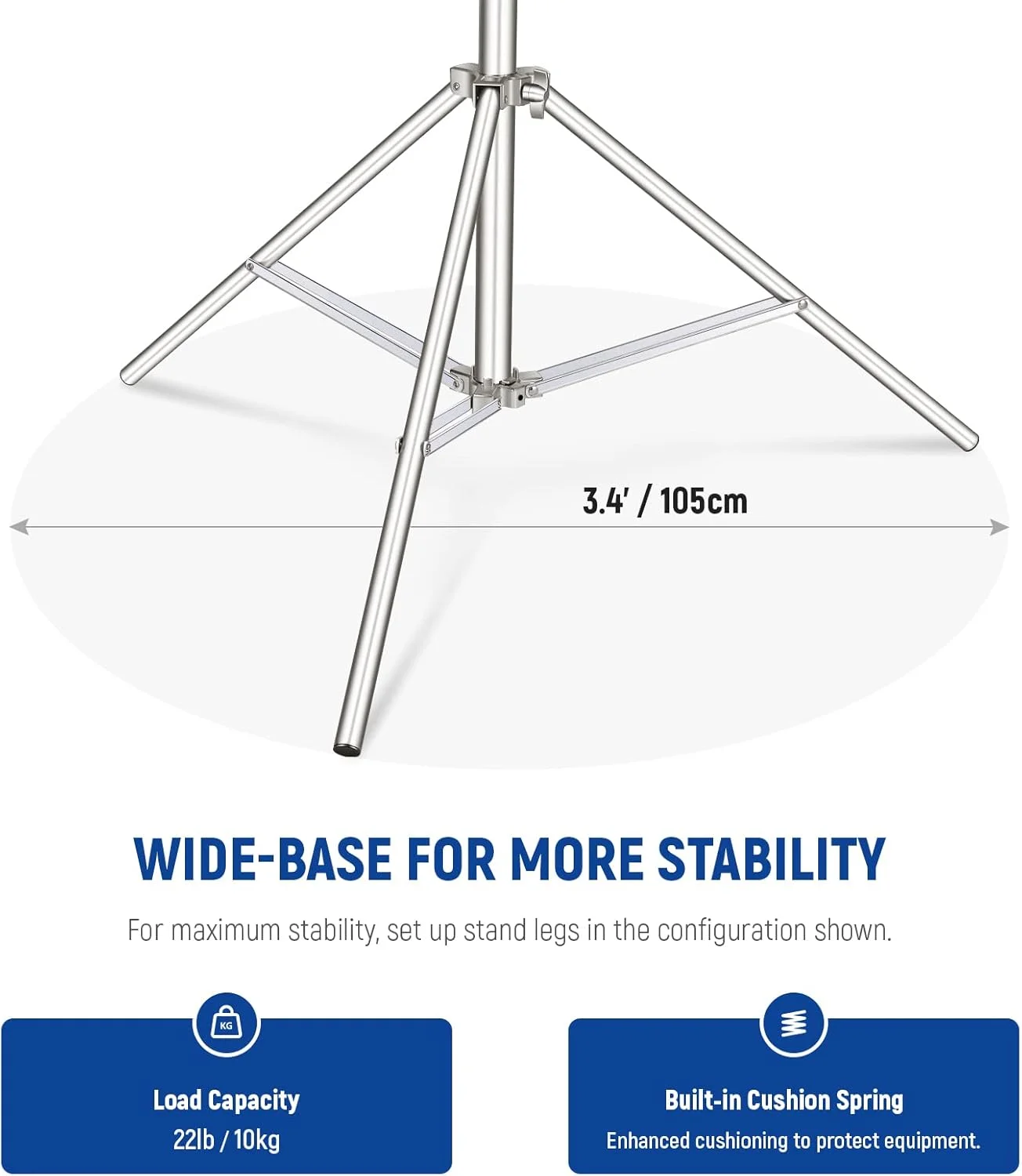 پایه نور استیل نیوئر 2.8 متری، سه پایه فنری سنگین عکاسی با آداپتور پیچ جهانی 1/4 اینچ به 3/8 اینچ برای فلاش، نور ویدئویی ال ای دی، رینگ لایت، مونو لایت، سافت باکس