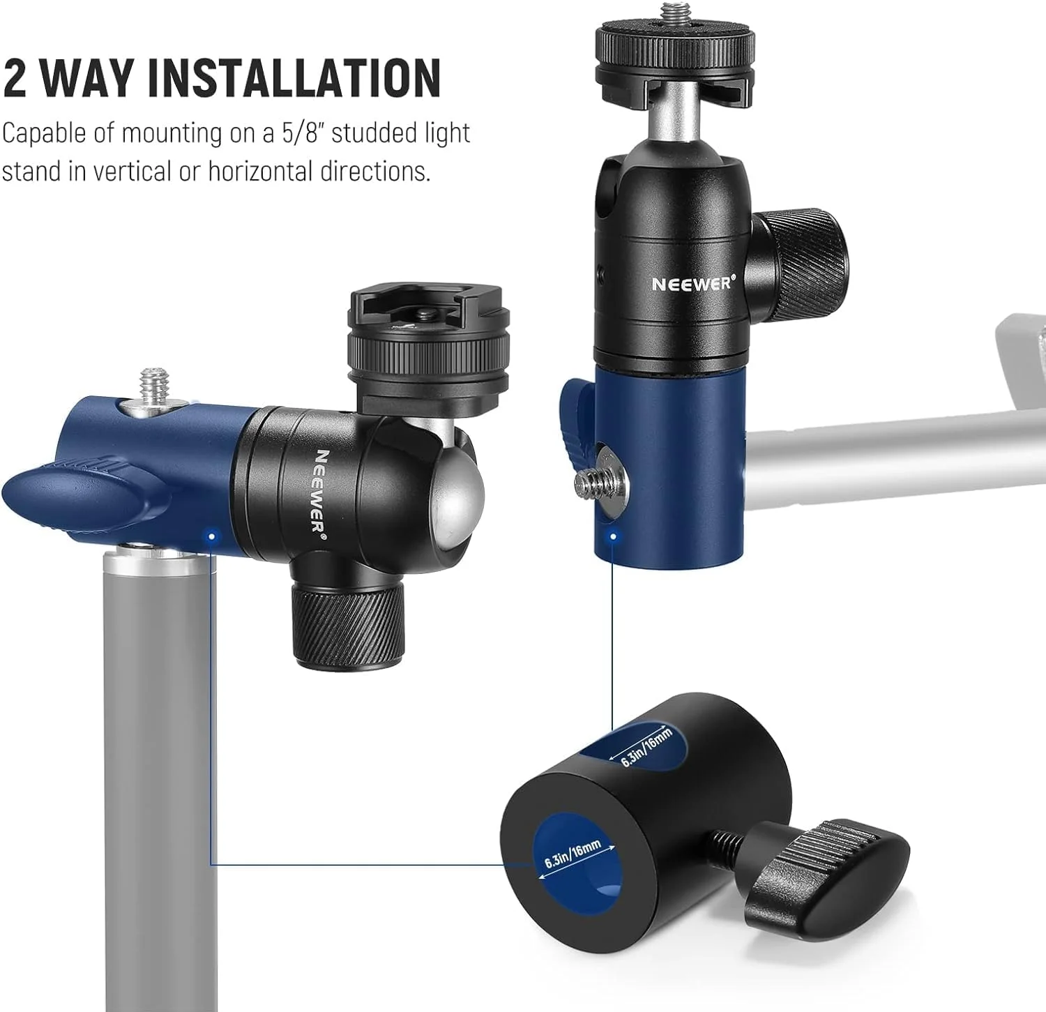 آداپتور اتصال پایه نور NEEWER بسته 2 عددی با کفشک سرد، سر توپی کوچک با پیچ 1/4 اینچی، صفحه اتصال برگشت پذیر برای مانیتور دوربین نور حلقه ای، مناسب برای سر صاف/بازوی بوم/پایه C، حداکثر بار 10 کیلوگرم آداپتور اتصال پایه نور NEEWER بسته 2 عددی با کفشک سرد، سر توپی کوچک با پیچ 1/4 اینچی، صفحه اتصال برگشت پذیر برای مانیتور دوربین نور حلقه ای، مناسب برای سر صاف/بازوی بوم/پایه C، حداکثر بار 10 کیلوگرم