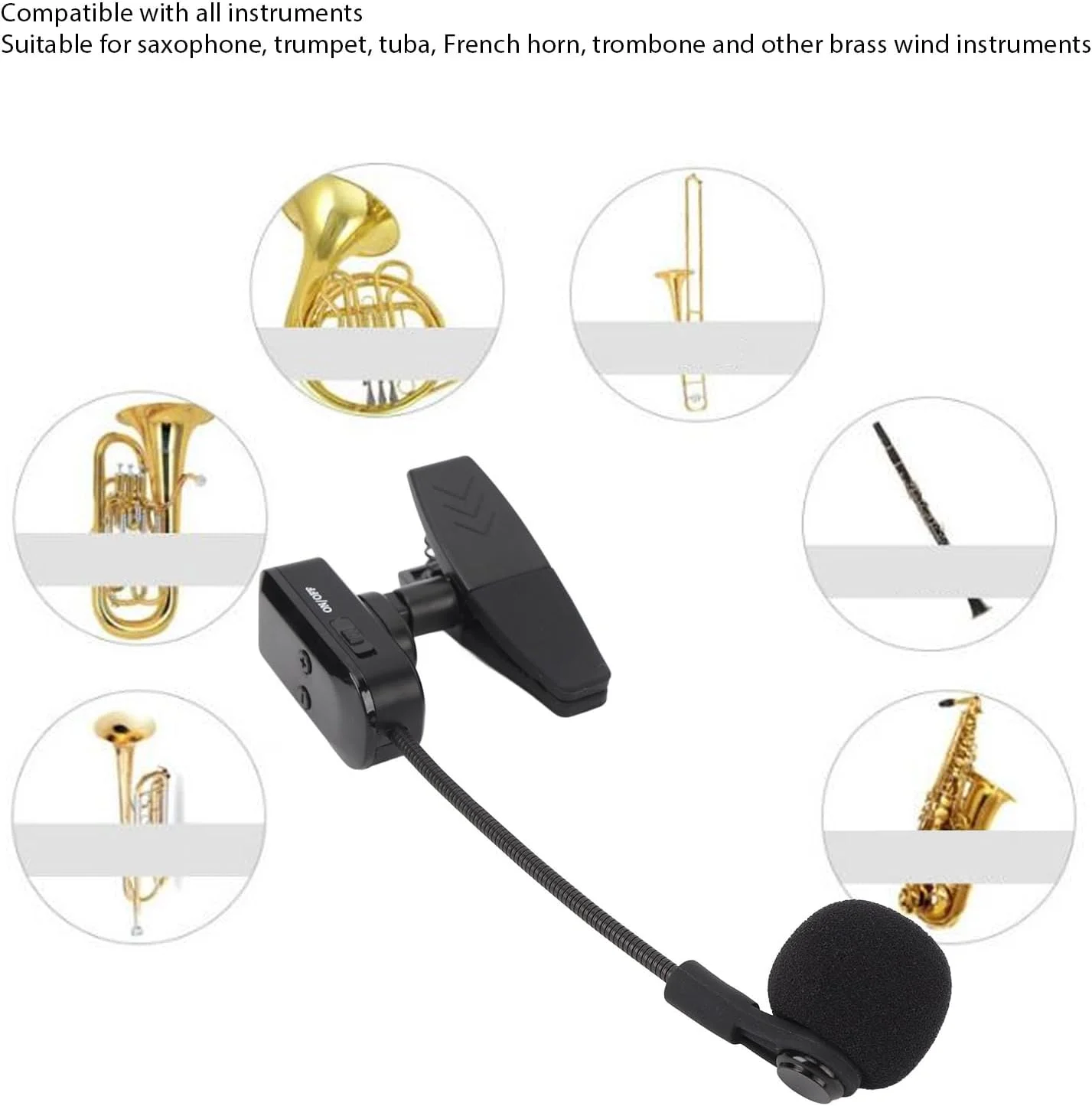 میکروفون بی سیم 2.4G برای ساکسیفون، میکروفون سازهای موسیقی با صدای HiFi، برای استفاده در فضای باز و داخلی ساکسیفون، ترومپت، کلارینت