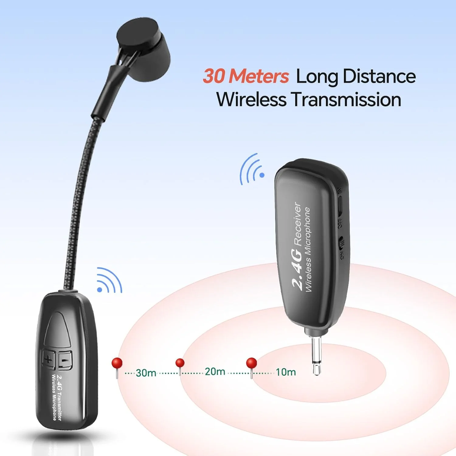 میکروفون بی سیم سازهای موسیقی XIAOKOA، میکروفون گیره ای 2.4G، فرستنده و گیرنده قابل شارژ، برد 30 متری، مناسب برای ساکسیفون، ترومپت، توبا، ترومبون، کورنت و فرنچ هورن