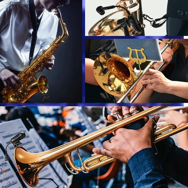 سیستم میکروفون بی سیم UHF برای ساکسیفون YXG، میکروفون گیره ای برای سازهای بادی ساکس و ترومپت، EQ از پیش تنظیم شده و اکو، برد 30 متری، فرستنده و گیرنده قابل شارژ، 8 ساعت کارکرد