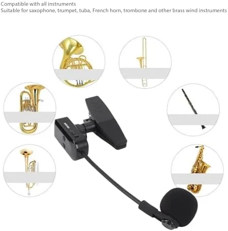 سیستم میکروفون ساکسیفون بی سیم 2.4G با گیره قابل تنظیم 360 درجه برای اجرای صحنه، برد 40 متری صدای HiFi