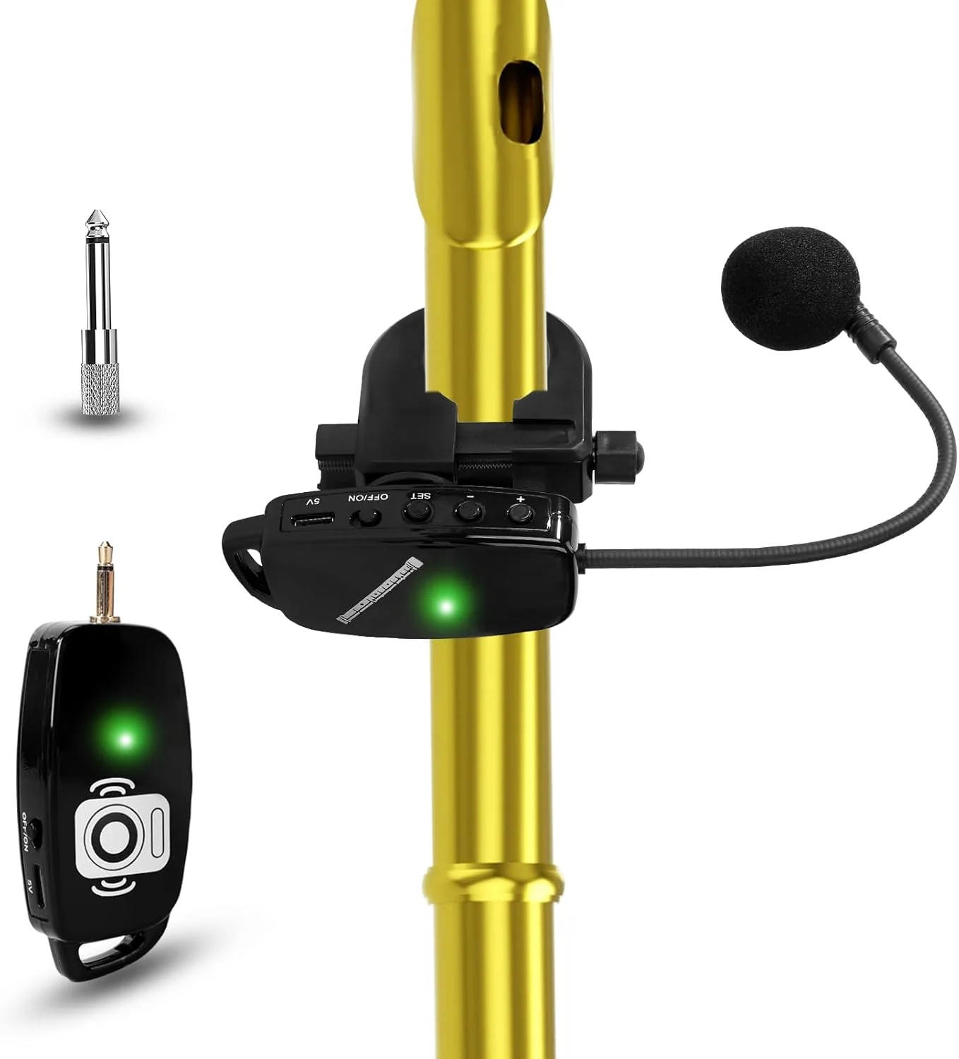 میکروفون فلوت بی سیم برای سیستم ساز: میکروفون حرفه ای بی سیم 2.4G برای سازهای بادی، گیرنده و فرستنده میکروفون، برد 50 متری برای فلوت، پیکولو، کلارینت