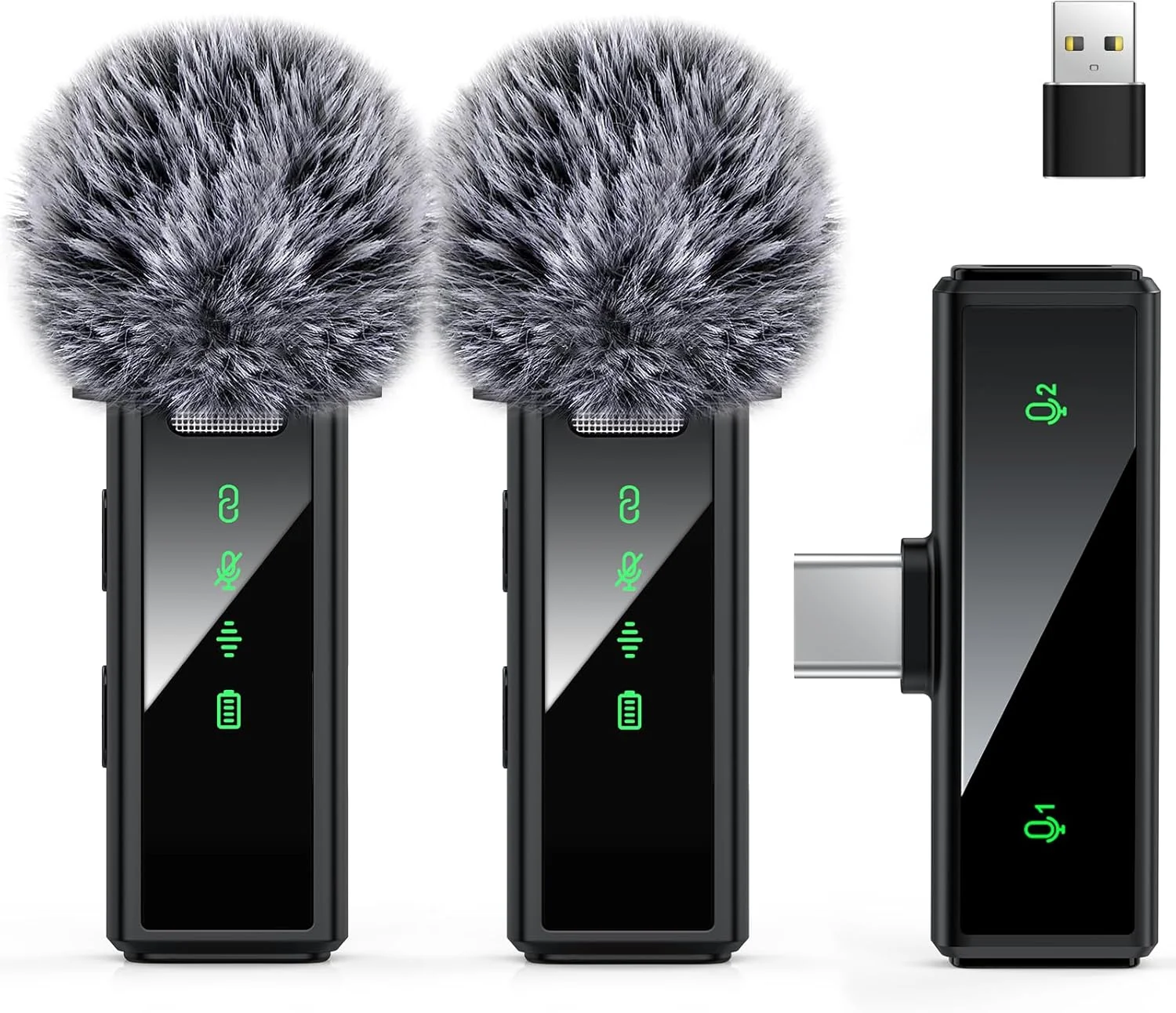 میکروفون یقه ای بی سیم USB C برای اندروید، کامپیوتر، لپ تاپ، آیفون 15/16 - میکروفون یقه ای با حذف نویز برای ضبط ویدیو، ولاگ، یوتیوب، تیک تاک