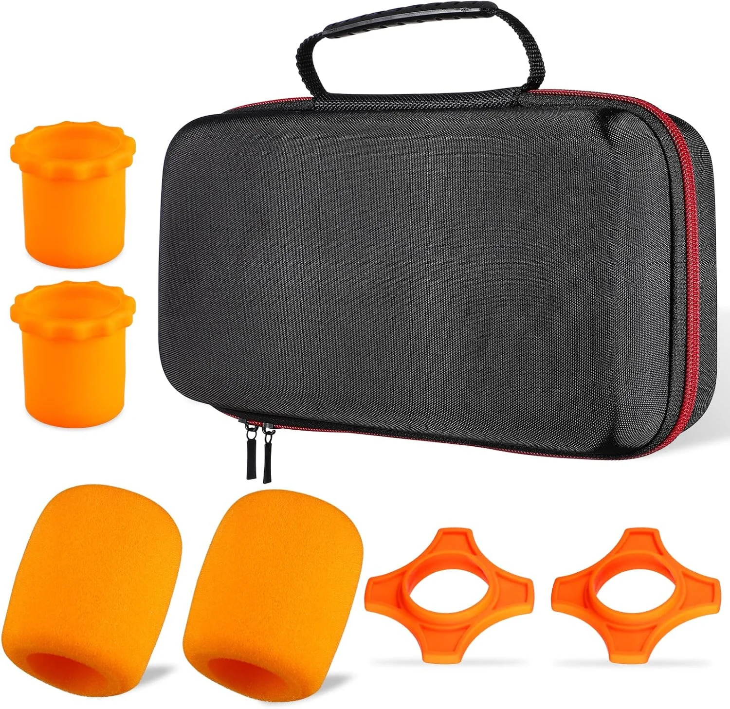 کیف میکروفون بی سیم Vaguelly، کیف حمل میکروفون دوگانه با روکش های فومی محافظ میکروفون، حلقه های سیلیکونی و نگهدارنده آستین میله پایینی