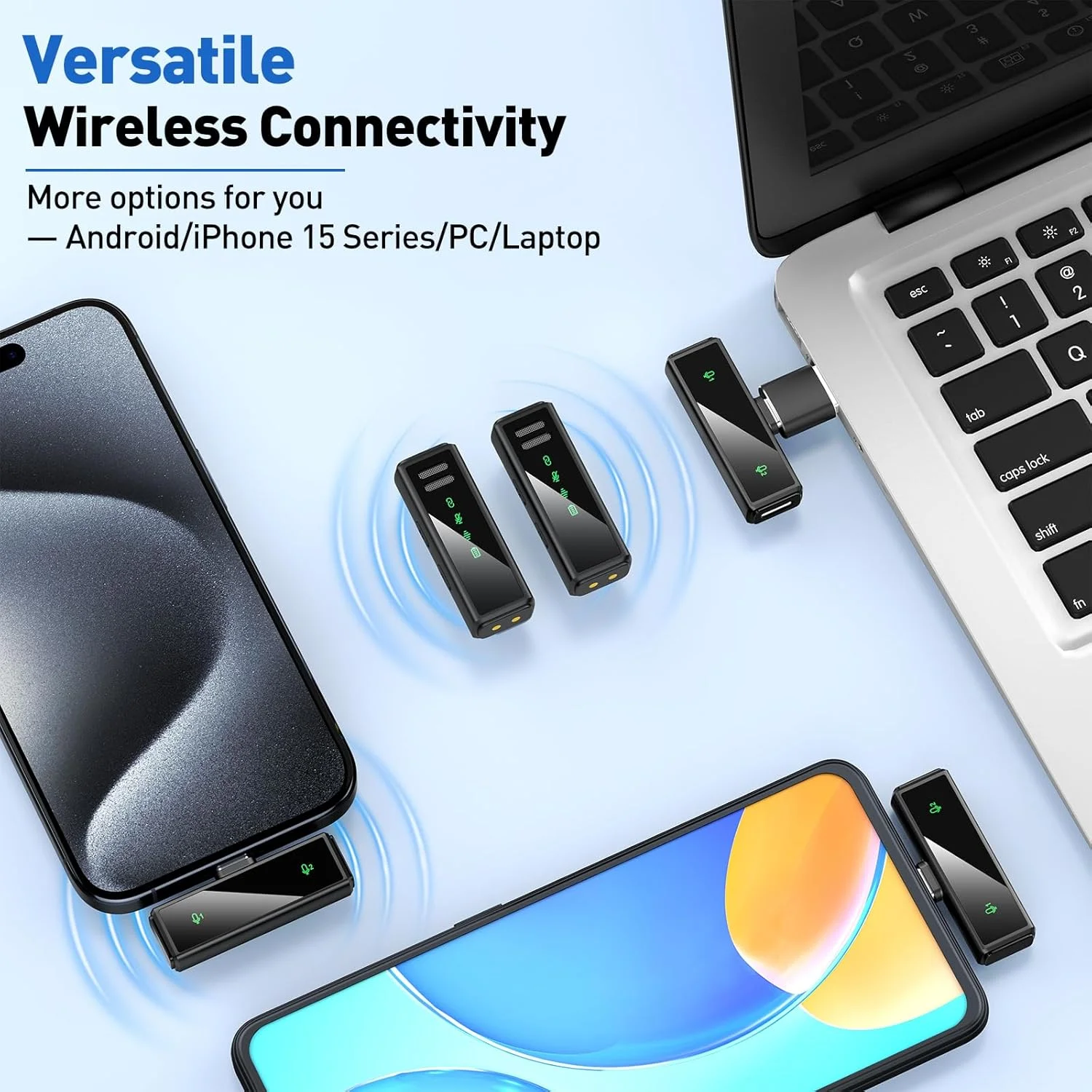 میکروفون یقه ای بی سیم USB C برای اندروید، کامپیوتر، لپ تاپ، آیفون 15/16 - میکروفون یقه ای با حذف نویز برای ضبط ویدیو، ولاگ، یوتیوب، تیک تاک