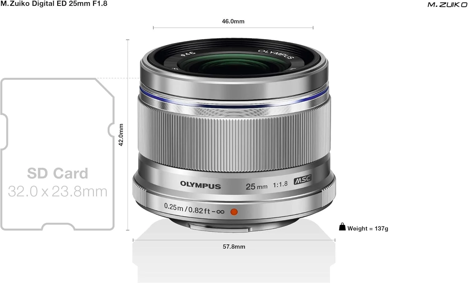لنز 25 میلیمتری المپوس M.Zuiko Digital با دیافراگم F1.8، طول کانونی ثابت و سریع، مناسب برای تمامی دوربینهای MFT (مدلهای Olympus OM-D & PEN، سری Panasonic G)، نقرهای لنز 25 میلیمتری المپوس M.Zuiko Digital با دیافراگم F1.8، طول کانونی ثابت و سریع، مناسب برای تمامی دوربینهای MFT (مدلهای Olympus OM-D & PEN، سری Panasonic G)، نقرهای