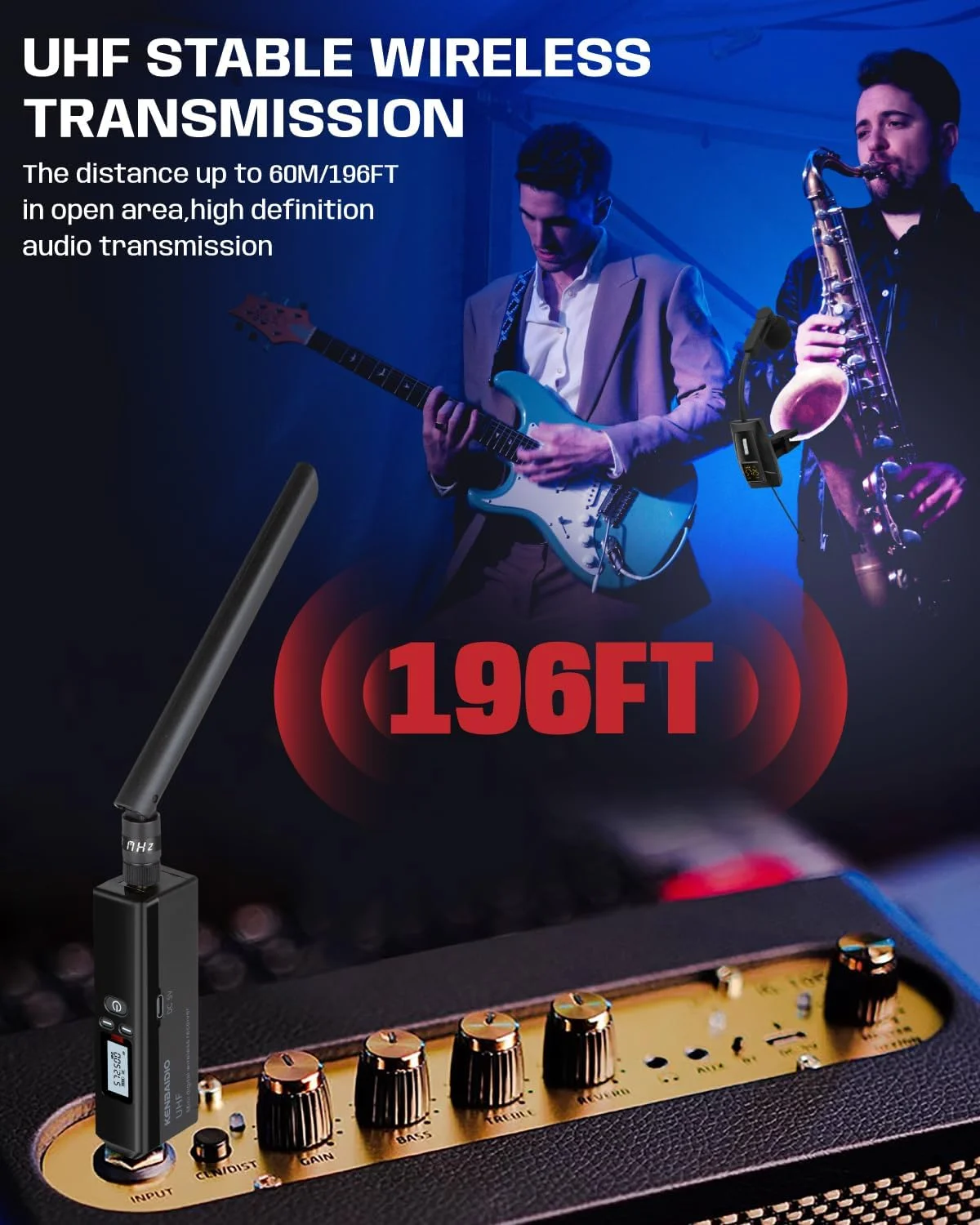 میکروفون ساکسیفون، سیستم میکروفون بی سیم قابل شارژ UHF با فرستنده و گیرنده با برد 60 متر، میکروفون کندانسور گیره ای برای ترومپت، ترومبون، ساکسیفون، اکثر سازهای بادی برنجی