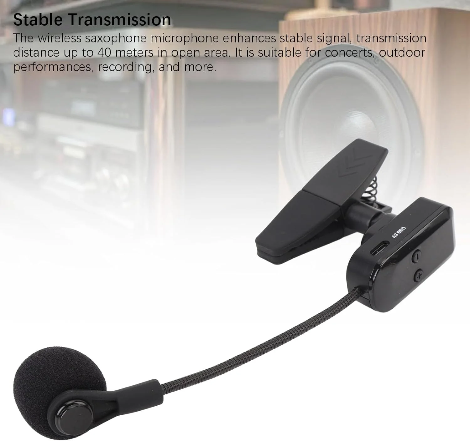 سیستم میکروفون بی سیم ساکسیفون، میکروفون روی ساز با برد 40 متری، میکروفون برنجی Plug and Play برای اجراهای گروهی، اجراهای فضای باز، ضبط سیستم میکروفون بی سیم ساکسیفون، میکروفون روی ساز با برد 40 متری، میکروفون برنجی Plug and Play برای اجراهای گروهی، اجراهای فضای باز، ضبط