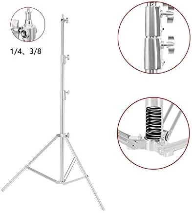 پایه نور استیل ضد زنگ eWINNER، 280 سانتی متر، مقاوم با آداپتور یونیورسال 1/4 اینچ به 3/8 اینچ برای سافت باکس استودیویی، فلاش مونو لایت و سایر تجهیزات عکاسی