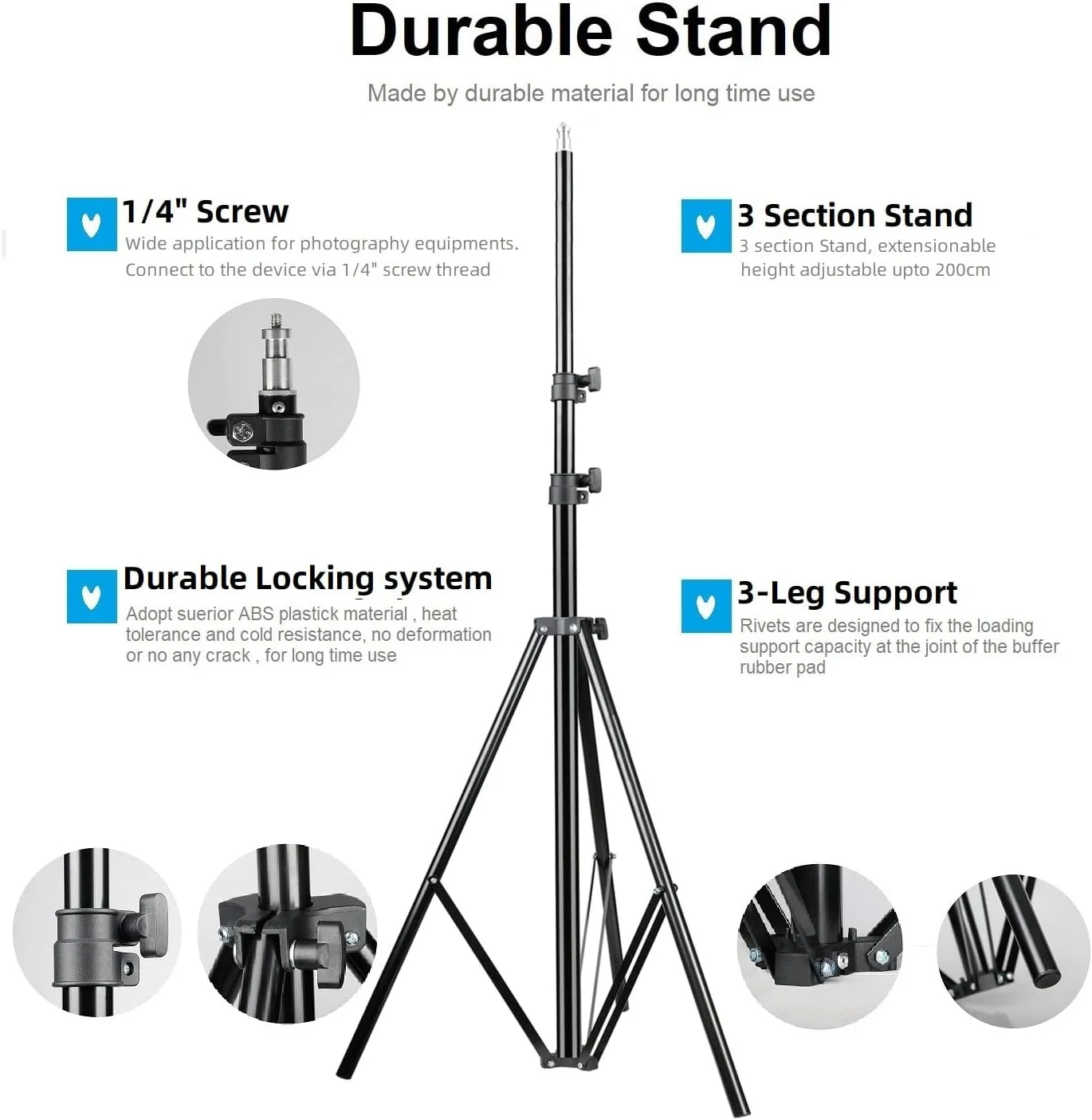 پایه سه پایه نورپردازی عکاسی ایوینر 200 سانتیمتری، قابل تنظیم، مقاوم، تاشو، پایه زمینی برای رفلکتورها/ سافت باکسها/ نورها/ چترها/ فلاشها/ استودیوی عکس و فیلم/ پس زمینه (1 عدد) پایه سه پایه نورپردازی عکاسی ایوینر 200 سانتیمتری، قابل تنظیم، مقاوم، تاشو، پایه زمینی برای رفلکتورها/ سافت باکسها/ نورها/ چترها/ فلاشها/ استودیوی عکس و فیلم/ پس زمینه (1 عدد)