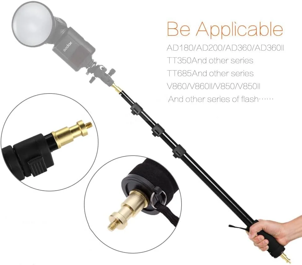 میله تلسکوپی دستی eWINNER برای عکاسی با فلاش، 21-63/55-160 سانتی‌متر، به همراه کیف حمل، میله بوم نور قابل حمل با رزوه نری 1/4 اینچی برای فلاش Witstro AD180 AD360 AD200pro AD200pro II